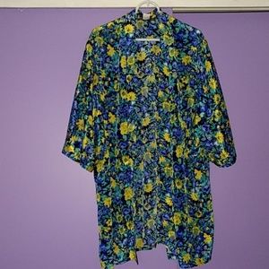 Blue and yellow floral open kimono
